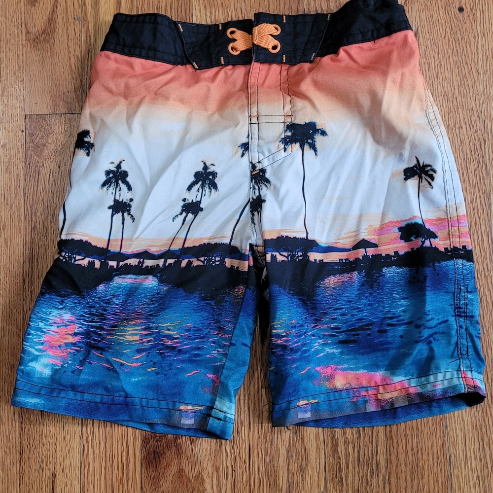 art class Boys Tropical Sunset Swim Shorts - Blue, Orange, Black